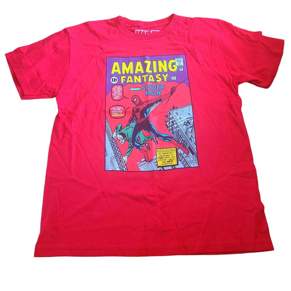 NWOT Marvel Spider-Man Red Comic Graphic T-Shirt Boys Size Large Superhero Tee